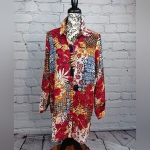 Susan Graver women's long sleeve button front geometric print top size large b11